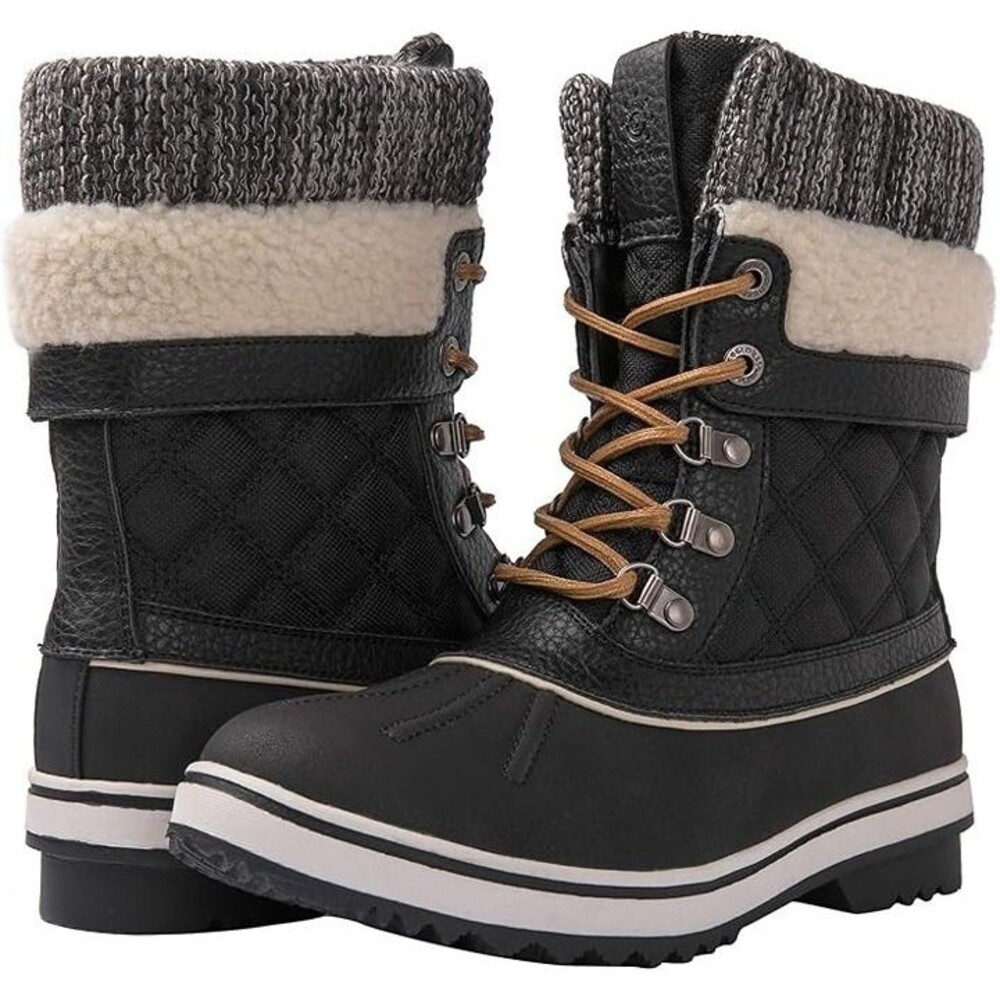 Women's Black Winter Snow Boots with Fur Trim